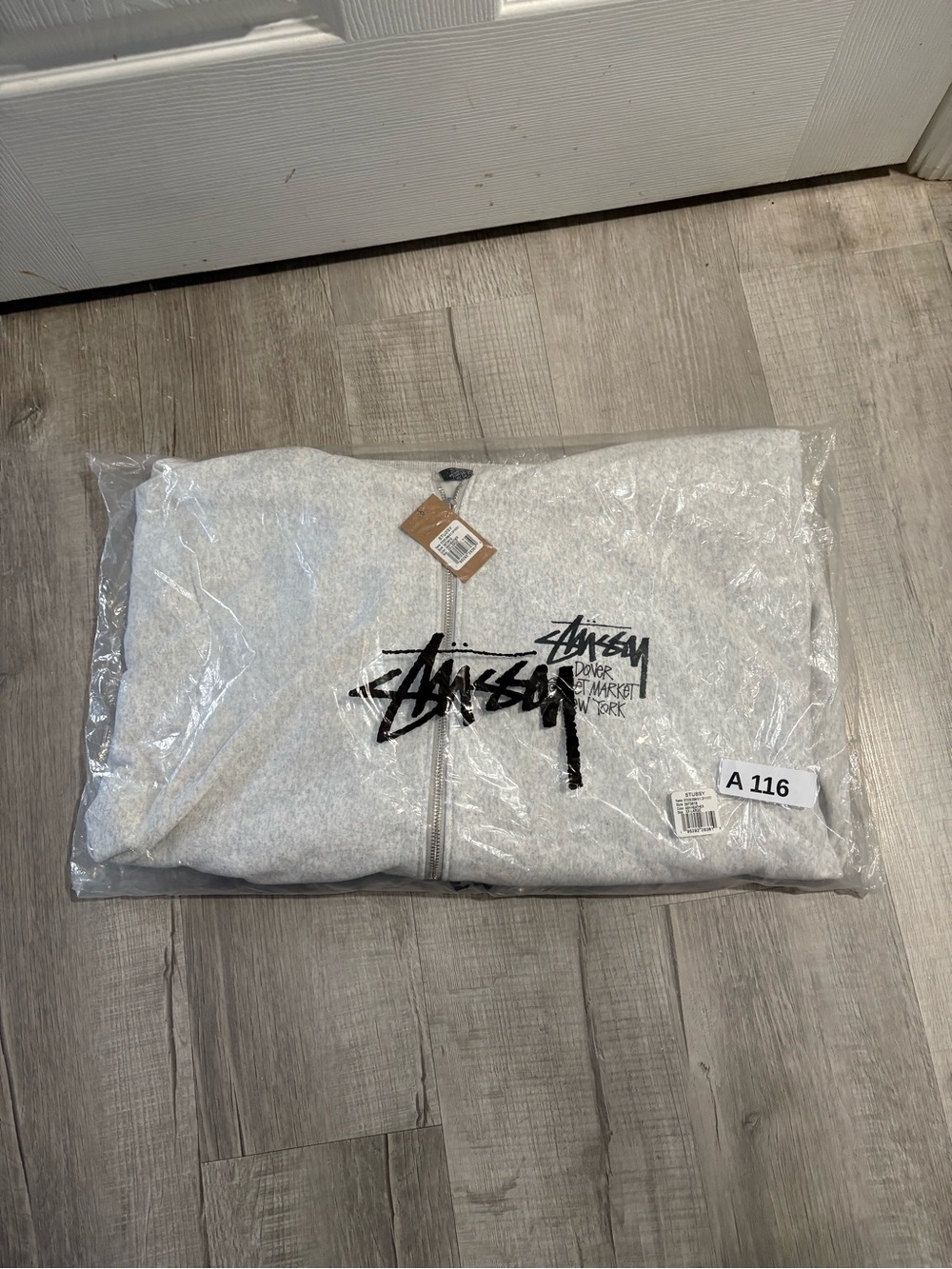 Stussy Light Gray Zip-Up Hoodie with Black Logo BNWT